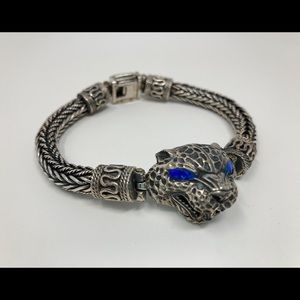 Bali handmade bracelet  sterling silver 925 men Cheetah blue  eyes